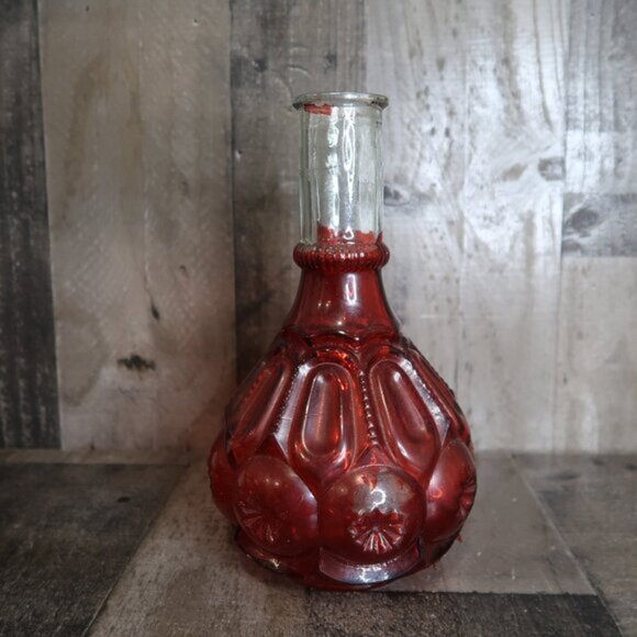 Vintage L.E. Smith Red Glass Moon & Stars Decenter w/o Stopper Recycled Spain - Picture 2 of 6